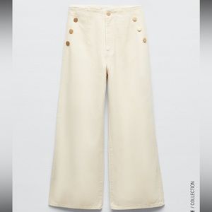 NWT ZARA CROPPED Z1975 WIDE LEG BUTTONED JEANS